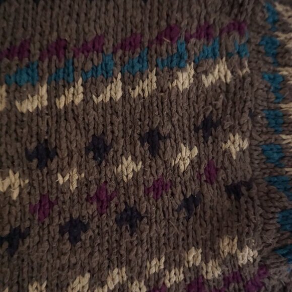 VTG Eddie Bauer Brown Cotton Knit Fair Isle Cabincore Eclectic Grandpa Sweater L - Picture 10 of 10